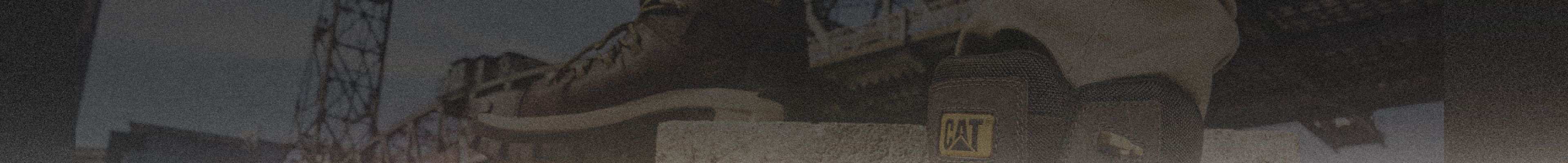 Closeup of a CAT footwear work boot.